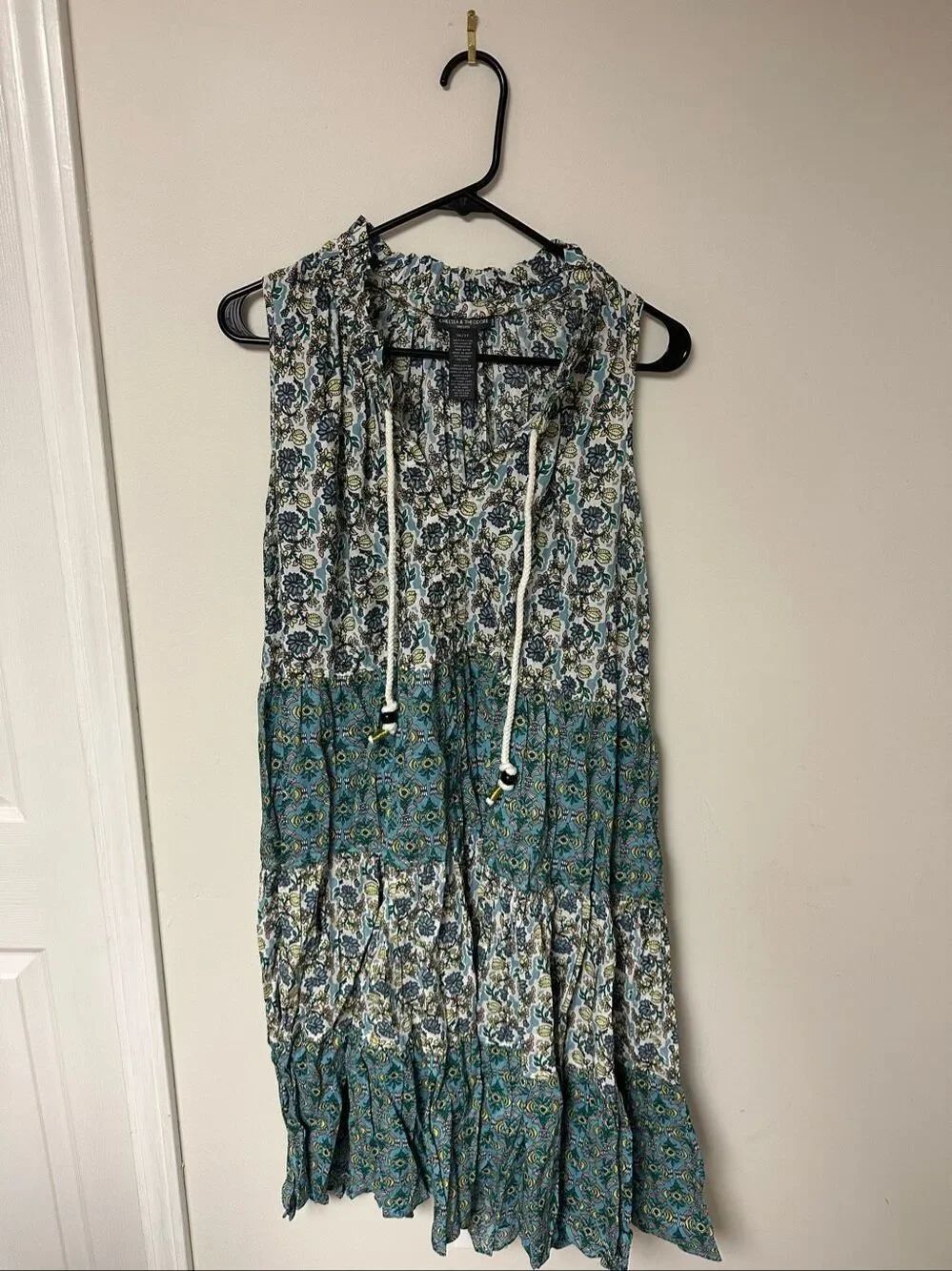 Chelsea & Theodore Boho Tiered Sleeveless Dress 1X/1T Green Paisley